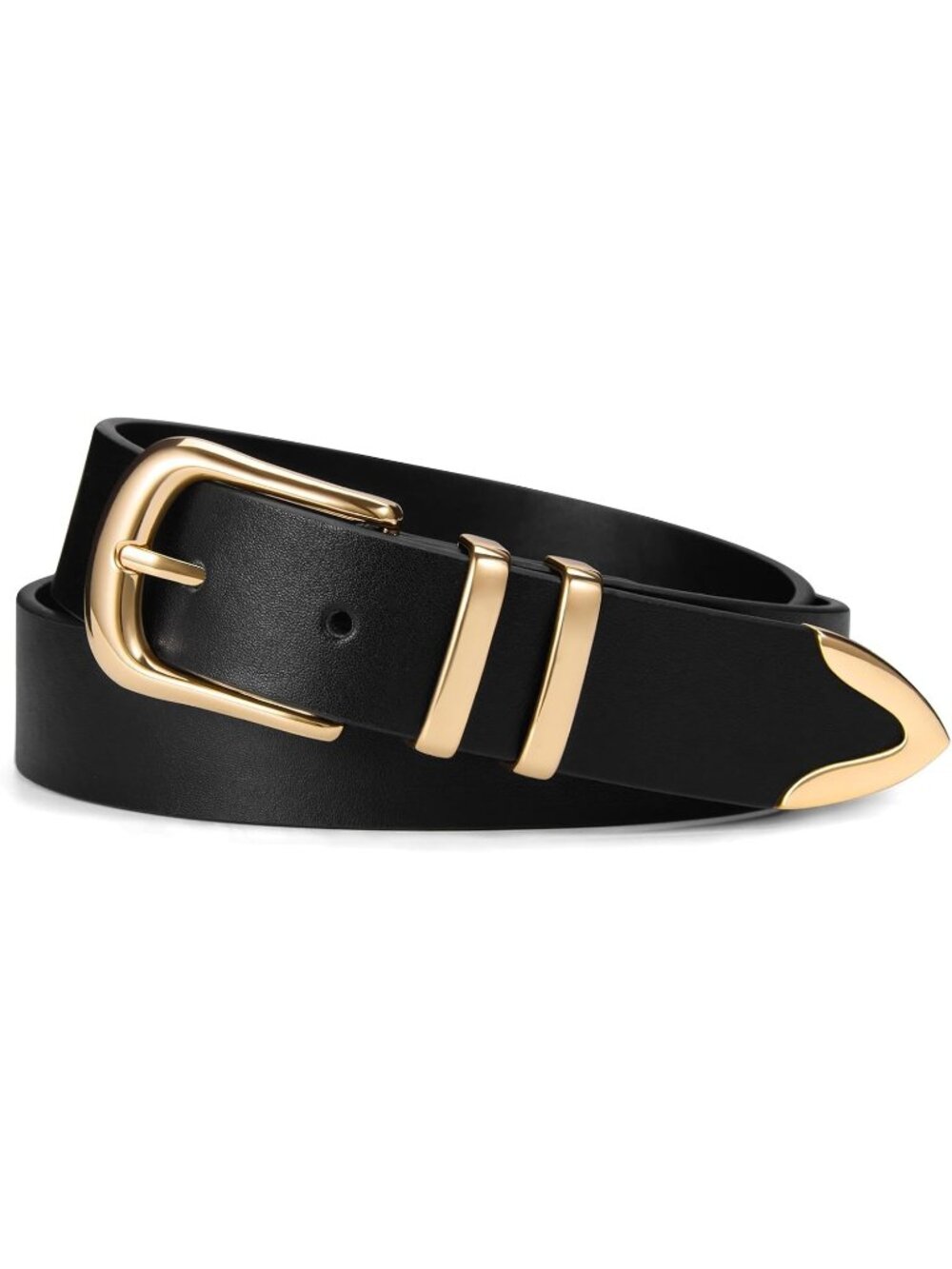 Women Black Leather Belt For Jeans Dresses Pants Fashion With Gold Buckle
